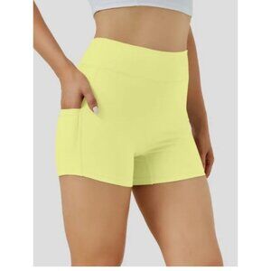 Halara Softlyzero Airy High Waisted Side Pocket Yoga Shorts Sz XS Yellow